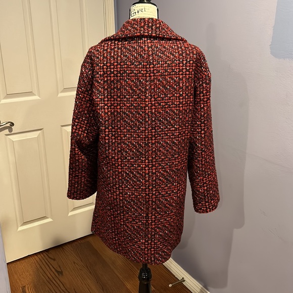 Zara Basic Tweed Boucle Boyfriend Plaid Pea Coat - Picture 9 of 16